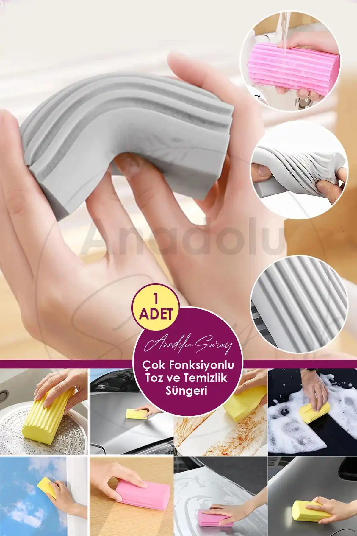 Anadolu Saray Çok Fonksiyonlu Nemli Toz Temizlik Süngeri Ev ve Araç Temizliğinde Yeni Çözüm