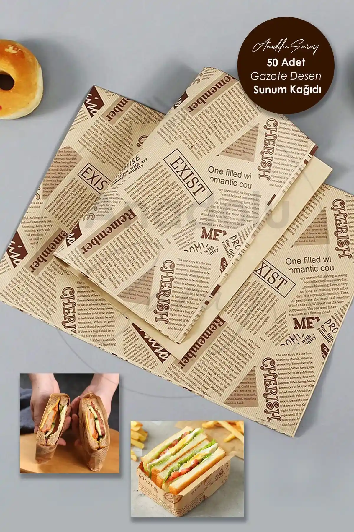 Anadolu Saray Kendinden Desenli Yağlı Kağıt: Vintage Gazete Desenli Sunum ve Dekorasyon Malzemesi