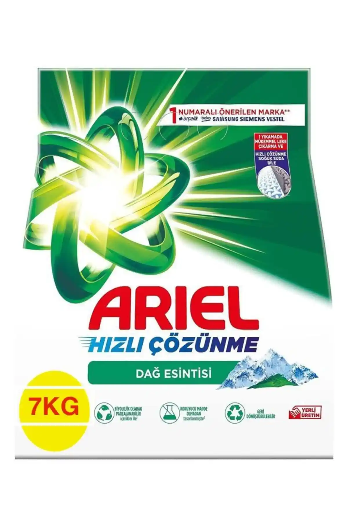 Ariel Hızlı Çözünme Dağ Esintisi Beyazlar İçin 7 Kg Deterjan ile Uzun Süreli Temizlik