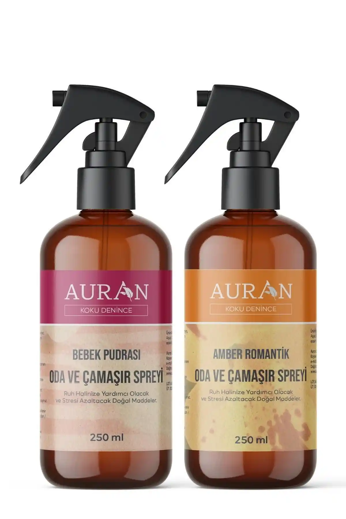 AURAN Bebek Pudrası ve Amber Romantik Oda ve Çamaşır Spreyi Seti Doğal ve Kalıcı Kokular İçin