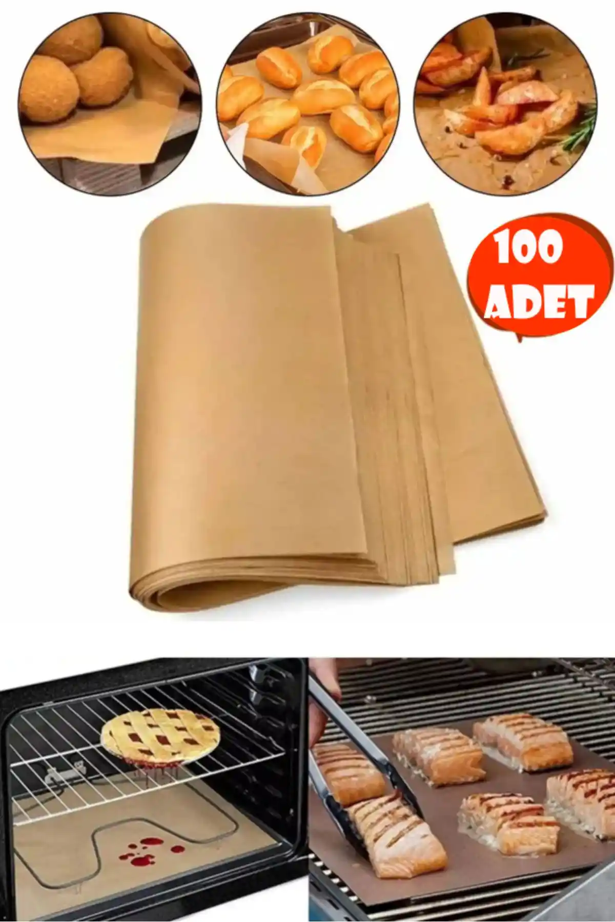 AyGören Home 100 Adet Pişirme Kağıdı Fırın ve Airfryer Kullanımı İçin Uygun