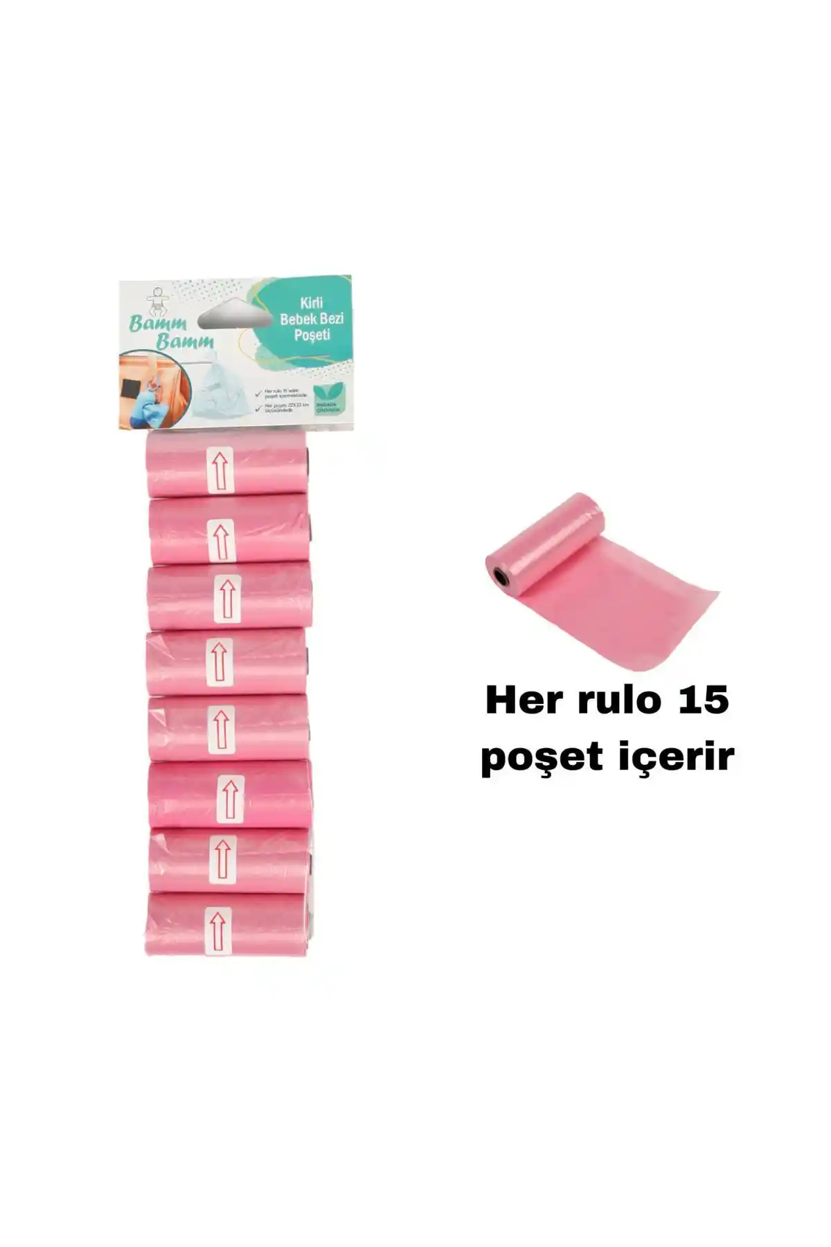 BAMM BAMM Kirli Bebek Bezi Poşeti Çanta Boy Pembe Pratik ve Hijyenik Bebek Bakım Çözümü