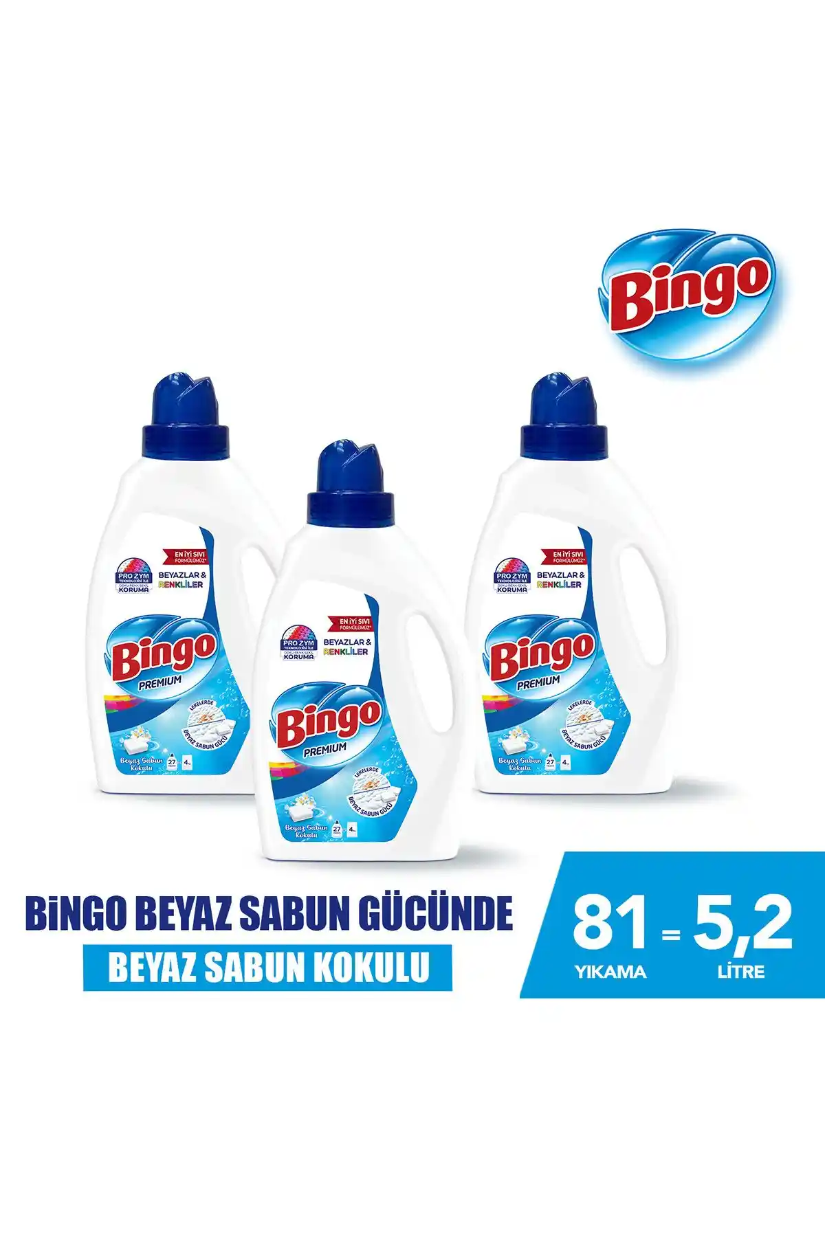 Bingo Sıvı Çamaşır Deterjanı Beyaz Sabun 1755 ml 3'lü Set ile Temizlikte Yeni Bir Dönem