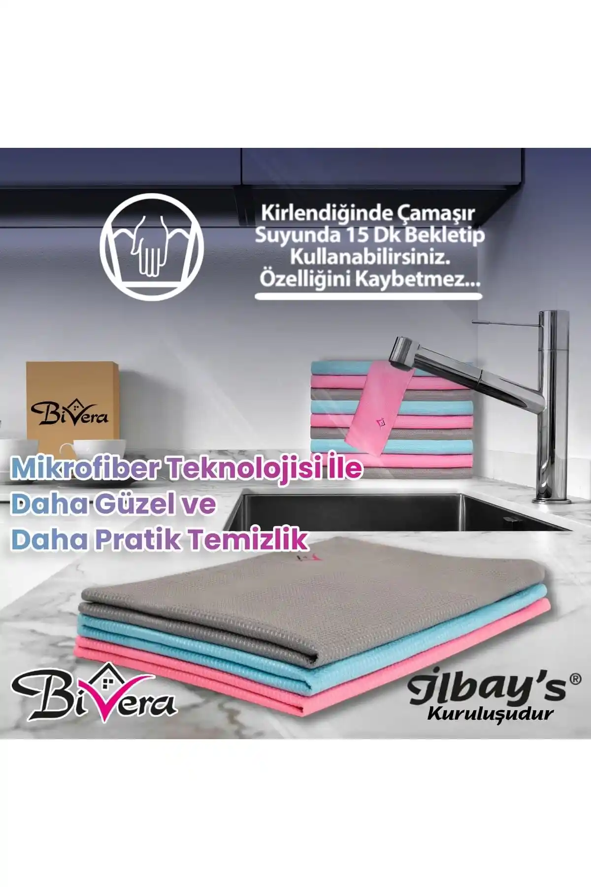 Bivera 3 Lü Mikrofiber Temizlik Bezi Seti Geniş Yüzeylerde Yüksek Performans