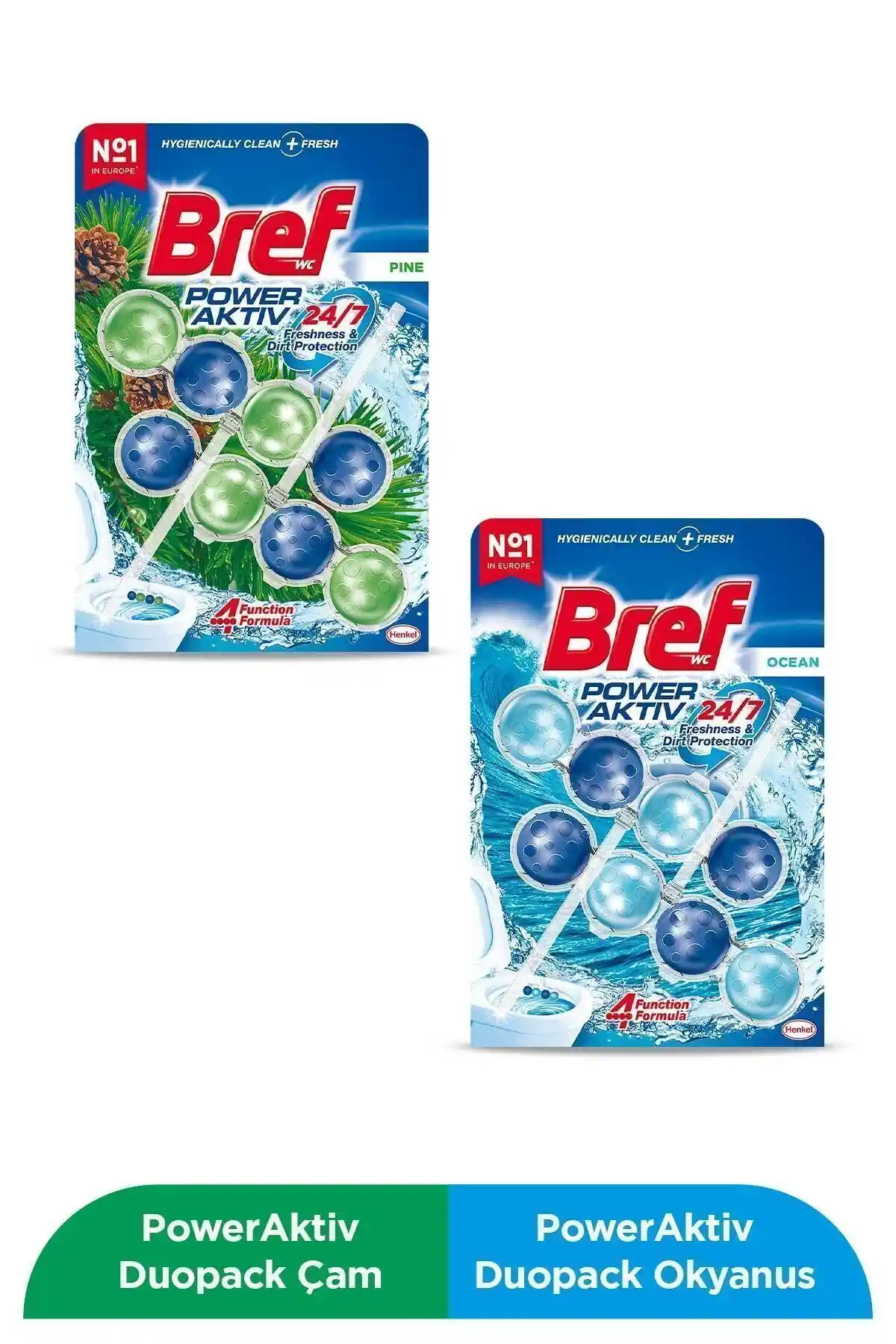 Bref Power Aktiv Katı Tuvalet Bloğu Çam ve Okyanus Aroması İkili Paket Temizlik ve Ferahlık