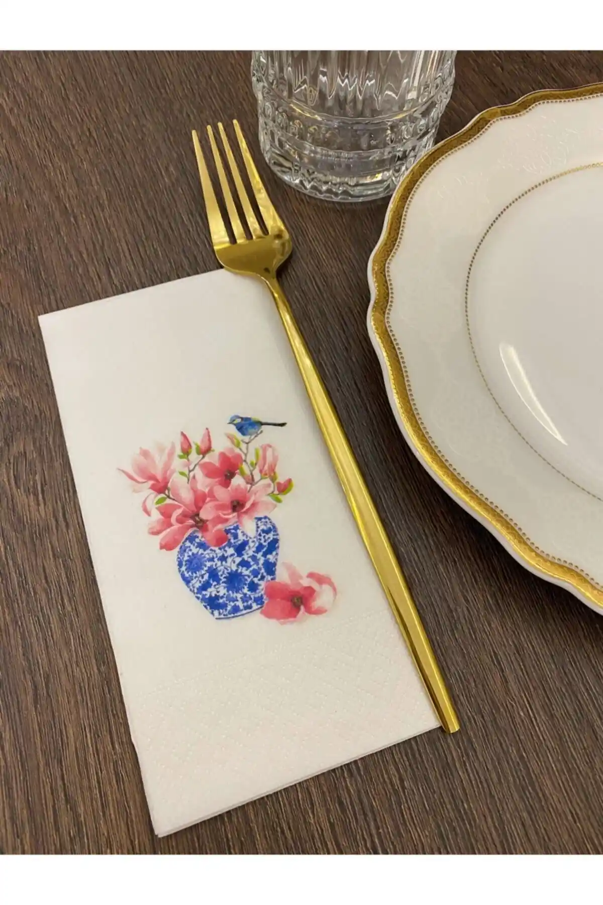 Busrasdesign Bleu Blanc Kuşlu Sunum Peçetesi Şık ve Çok Yönlü Kullanım İçin Uygun