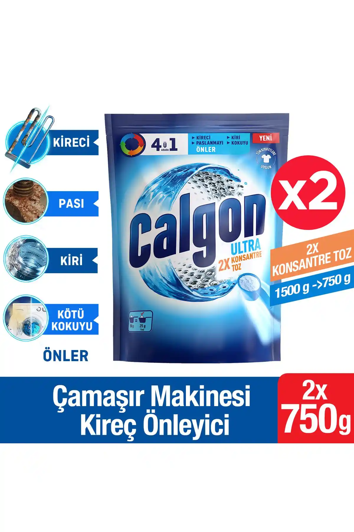 Calgon Power Kireç Pas Koku Önleyici Ultra Konsantre Toz ile Çamaşır Makinesi Koruma