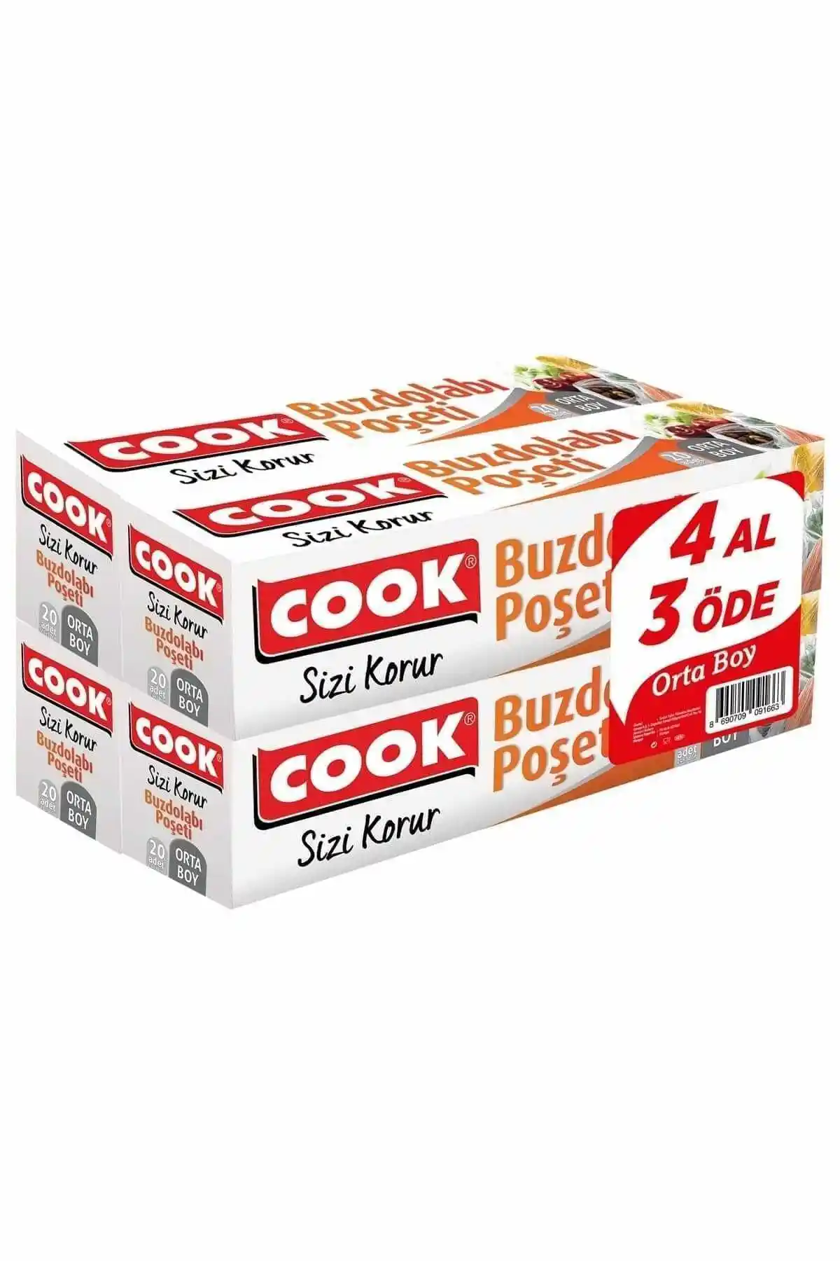 COOK Hediyeli 3+1 Buzdolabı Poşeti 24x38 cm Pratik ve Dayanıklı Saklama Çözümü