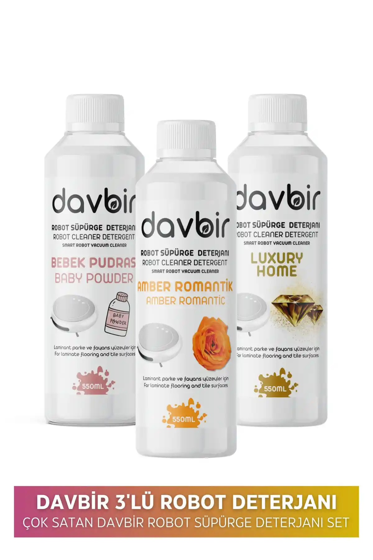 Davbir 3'lü Akıllı Robot Süpürge ve Temizlik Deterjanı Seti Güvenilir ve Hoş Kokulu Çözüm