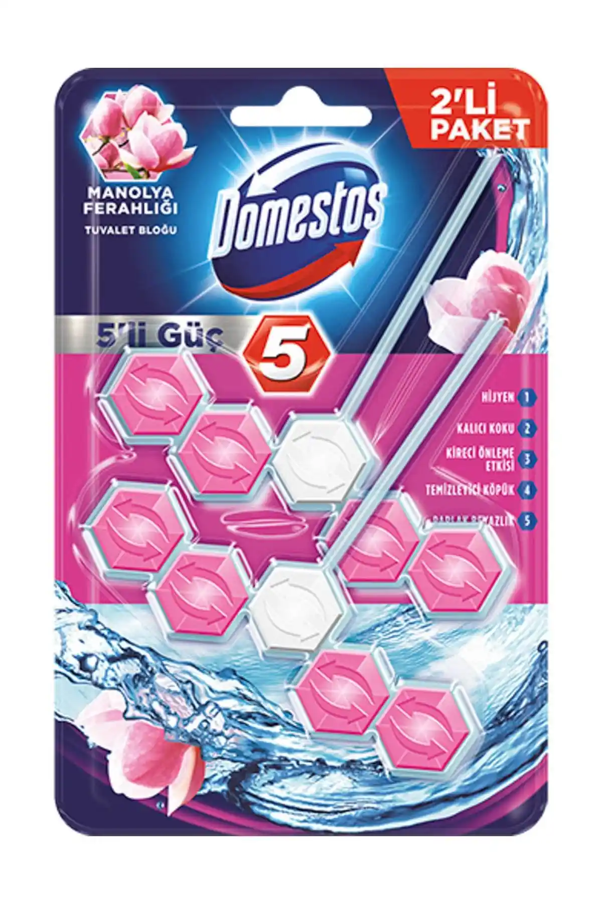 Domestos 5'li Güç Manolya Ferahlığı WC Blok Duopack ile Temizlik ve Ferahlık Sağlayın
