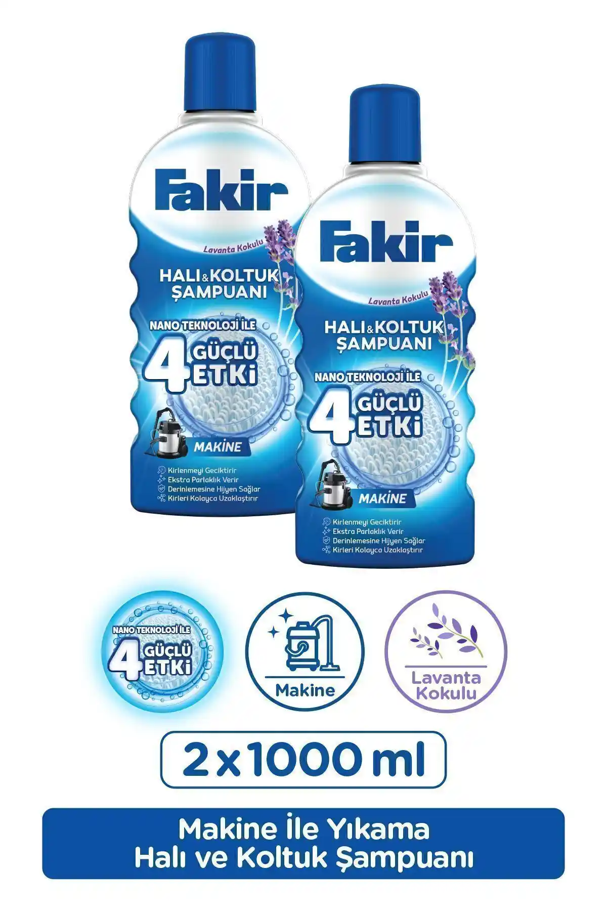 Fakir Halı Şampuanı Matik Lavanta 1000 Ml 2'li Makinede Yıkama ve Derinlemesine Temizlik