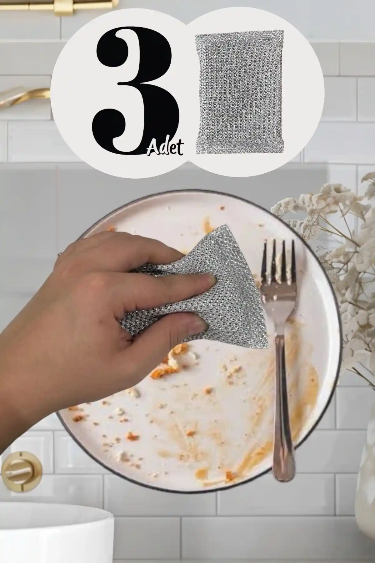 Fine Clean Üçlü Paket Metalik Bulaşık Teli ve Telli Sünger ile Mutfak Temizliği