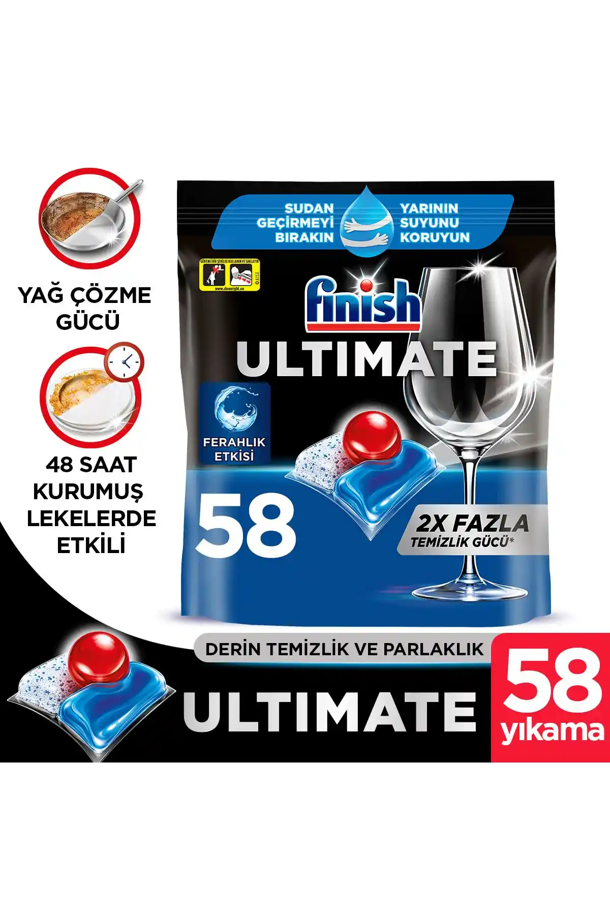 Finish Ultimate 58 Kapsül Bulaşık Makinesi Deterjanı Türkiye Üretimi Yüksek Performanslı Temizlik