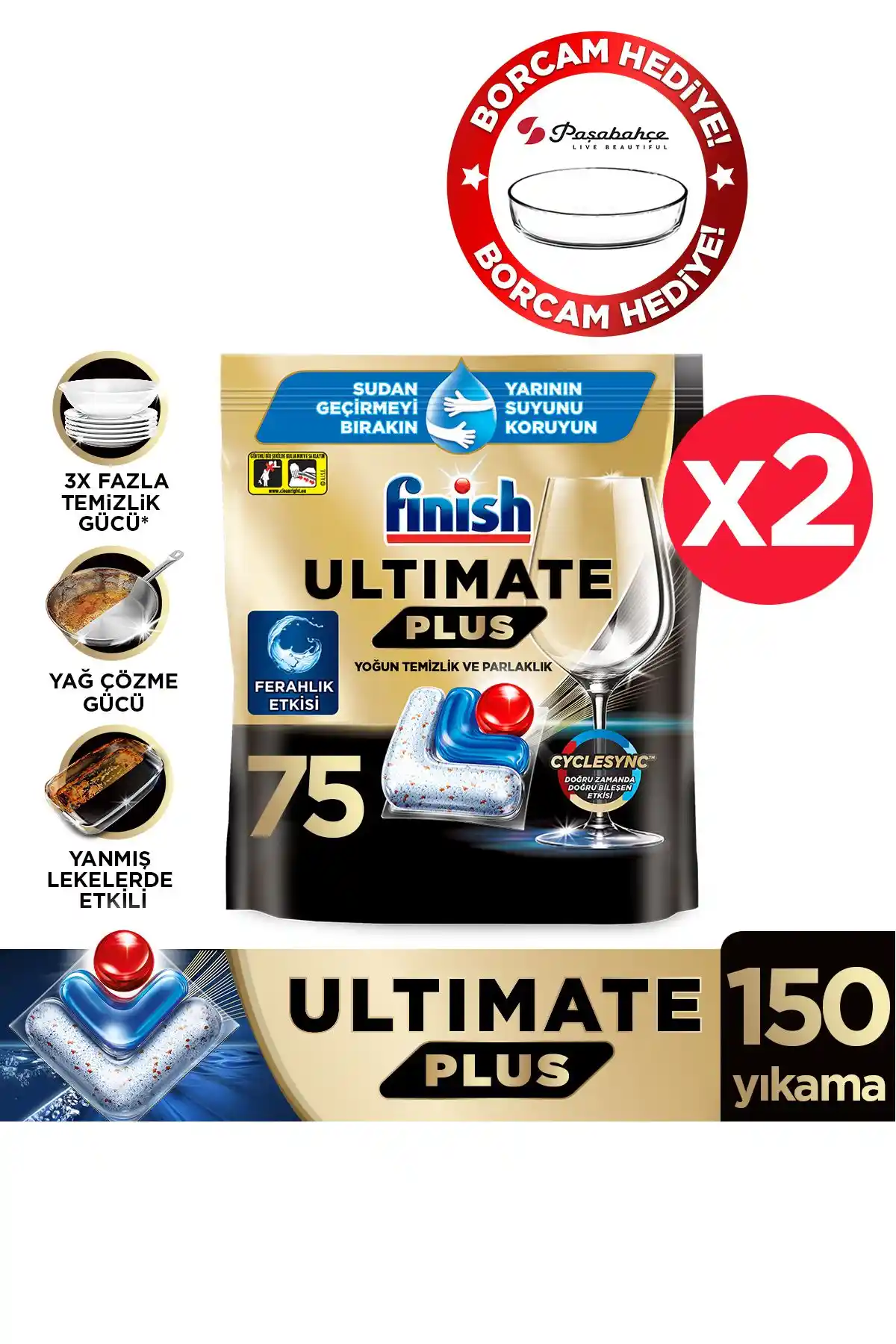 Finish Ultimate Plus Bulaşık Makinesi Deterjanı Kapsülleri Güçlü Temizlik ve Yüzey Koruma