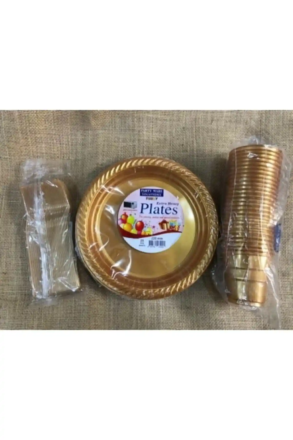 Genel Markalar Gold Altın Tabak Bardak Çatal Seti 25 Kişilik Dayanıklı ve Şık Plastik Set