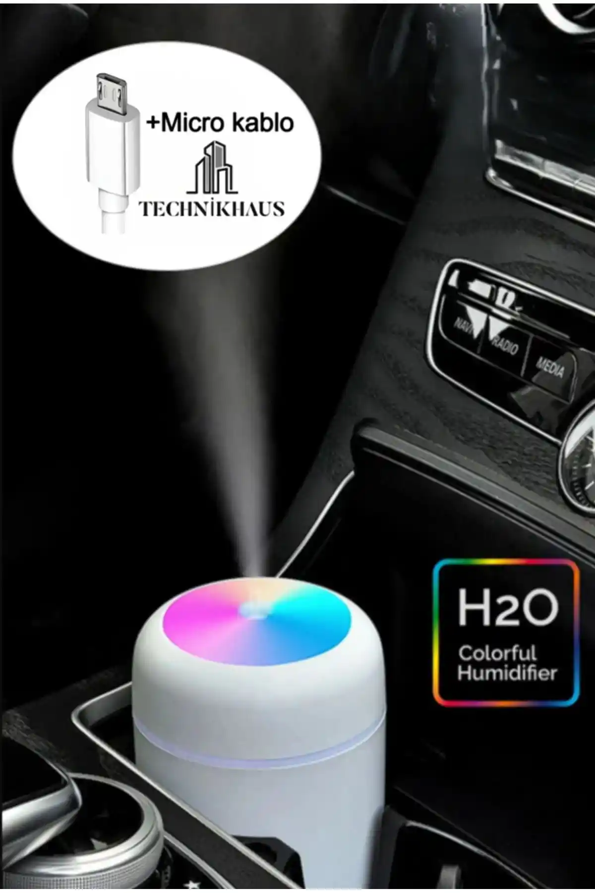 Genel Markalar Technikhaus 300ml Micro Girişli Araç İçi Ultrasonik Hava Nemlendirici H2o