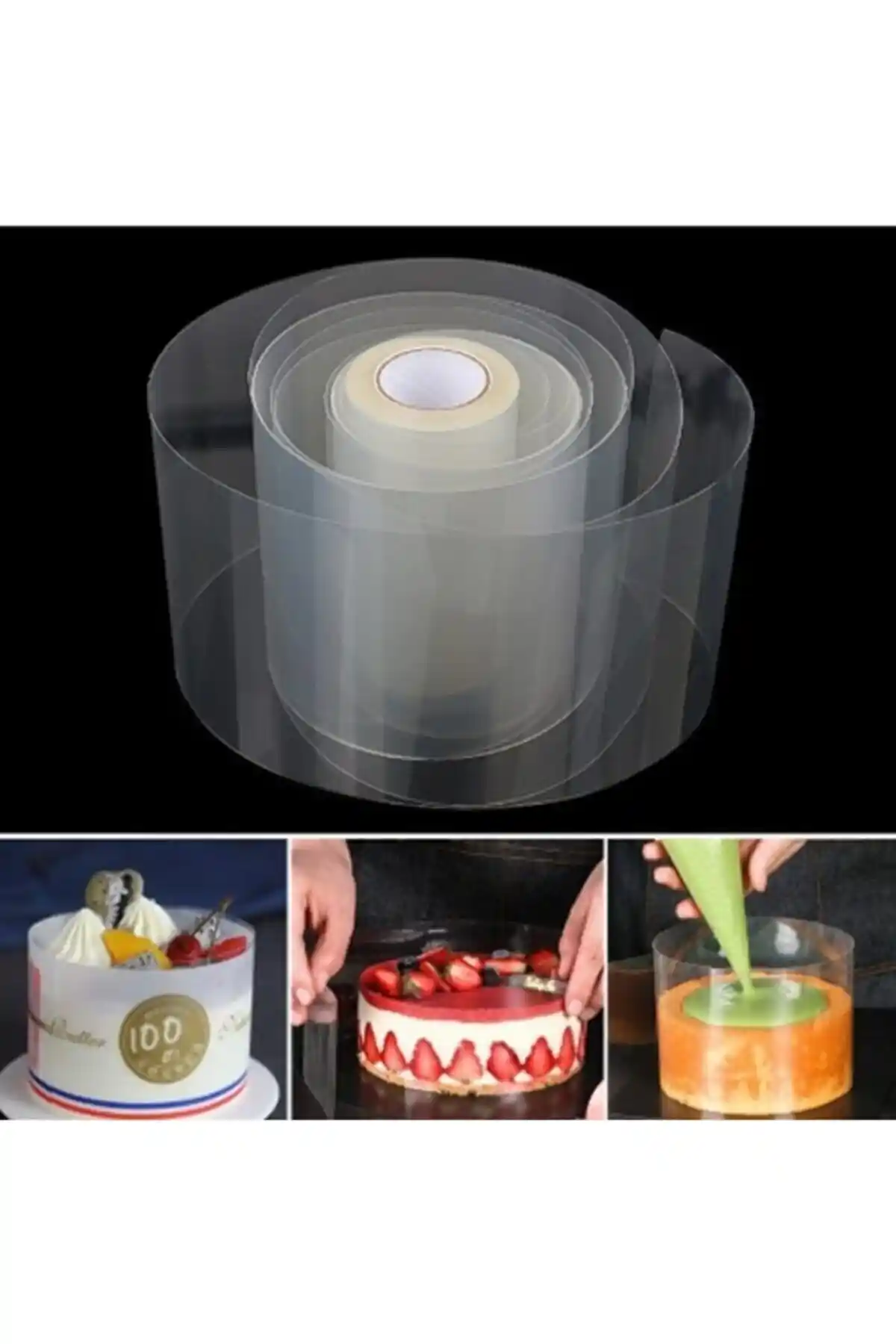 Gusto Şeffaf Pasta Yan Dekor Film Jelatini 7 cm x 25 mt ile Profesyonel Pasta Dekorasyonu