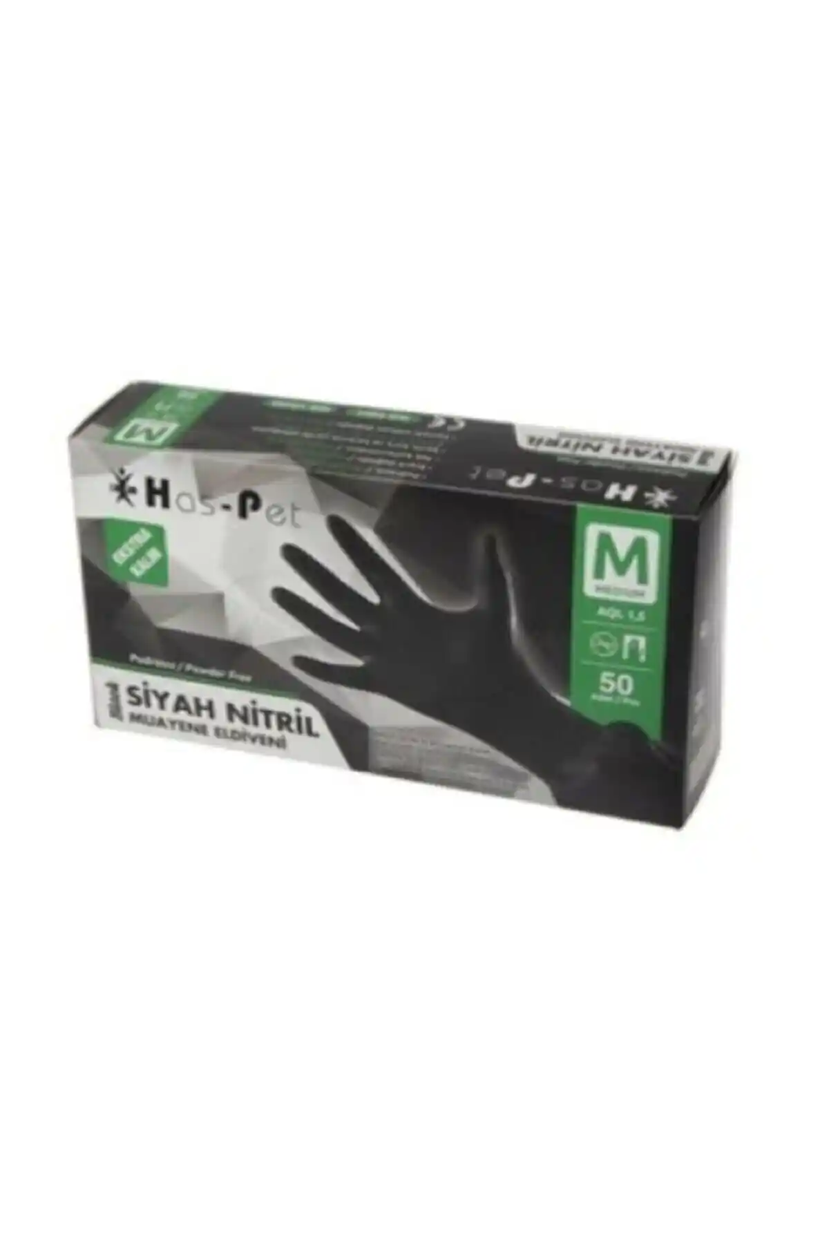 Has-Pet Siyah Nitril Eldiven M Beden Pudrasız Ekstra Kalın Güvenlik ve Konfor Sağlar