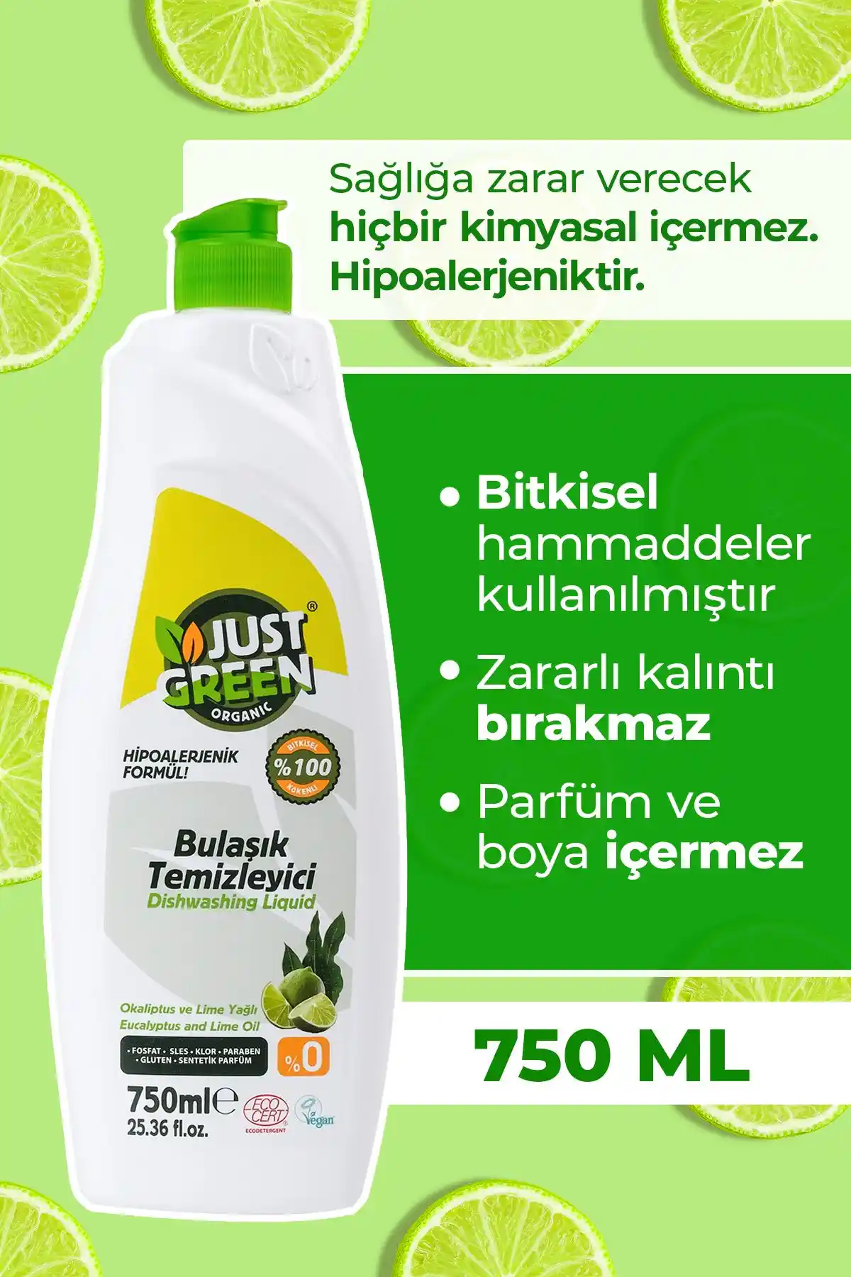 Just Green Organik Bitkisel Bulaşık Deterjanı Çevre Dostu ve Doğal Temizlik Sağlar