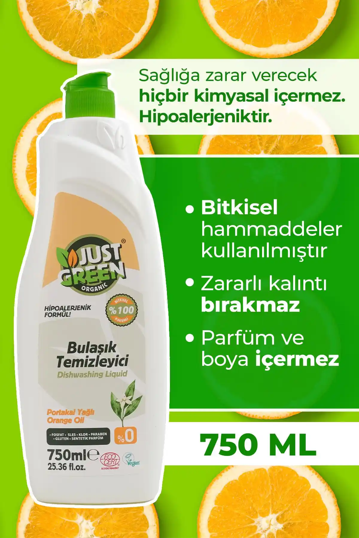 Just Green Organik Bitkisel Elde Bulaşık Deterjanı: Doğal ve Güçlü Temizlik Çözümü
