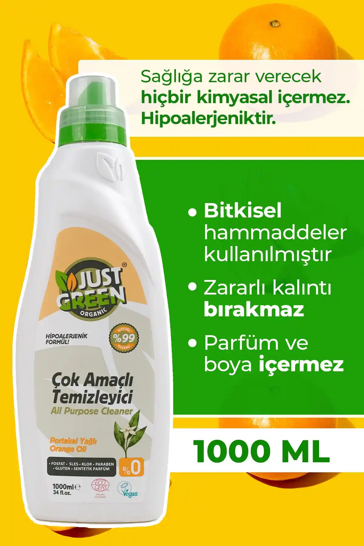 Just Green Organik Çok Amaçlı Yüzey Temizleyici: Doğal ve Güçlü Temizlik Çözümü