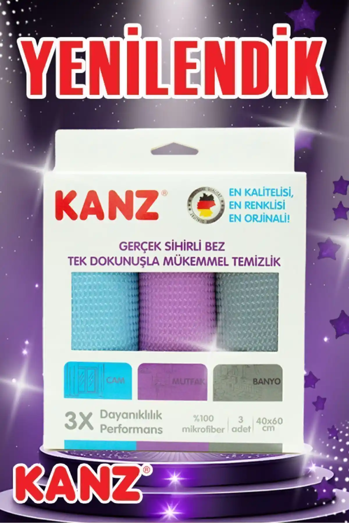 Kanz 3'lü Alman Mikrofiber Cam Bezi: Çok Yönlü ve Dayanıklı Temizlik Çözümü