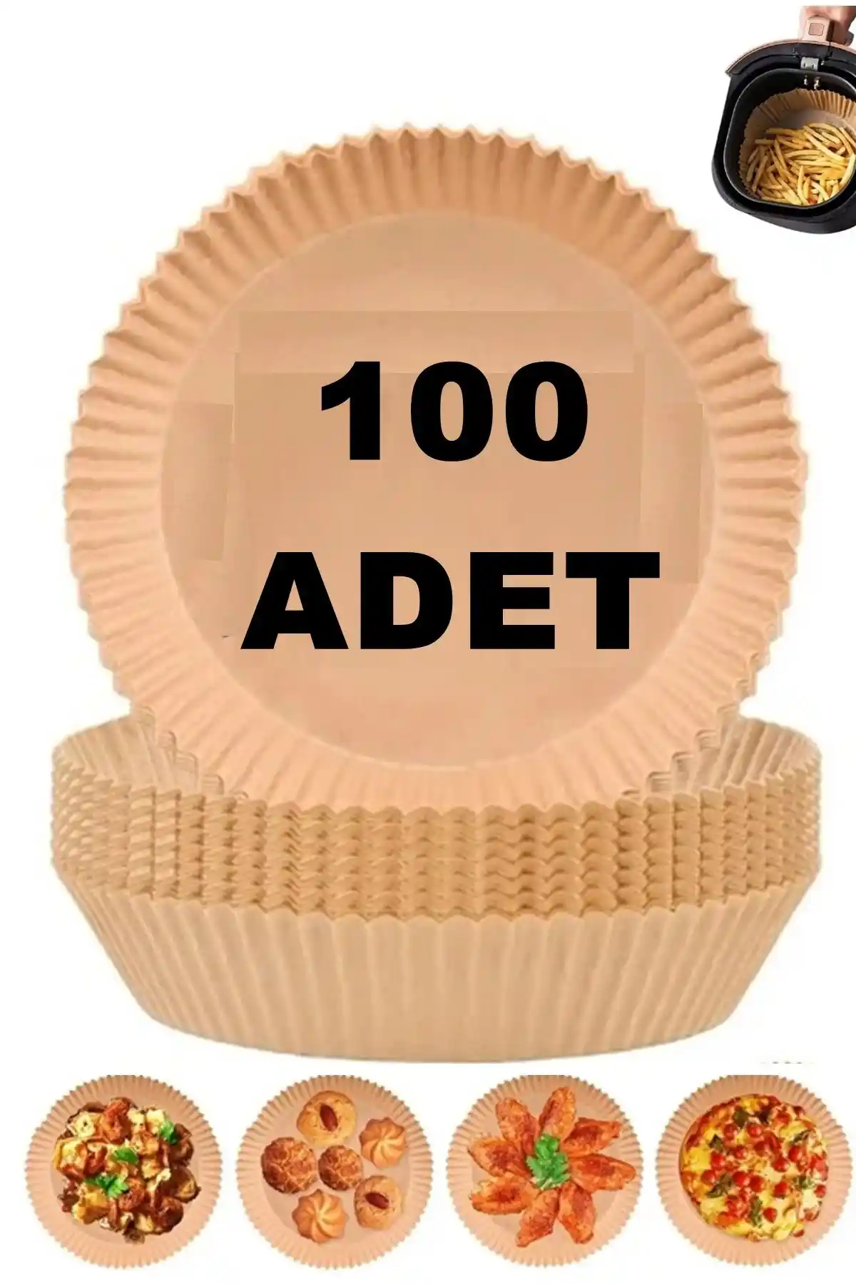 Kitchen Beauty 100 Adet Pişirme Kağıdı Air Fryer için Uygun ve Yüksek Kalite Mutfak Aksesuarı