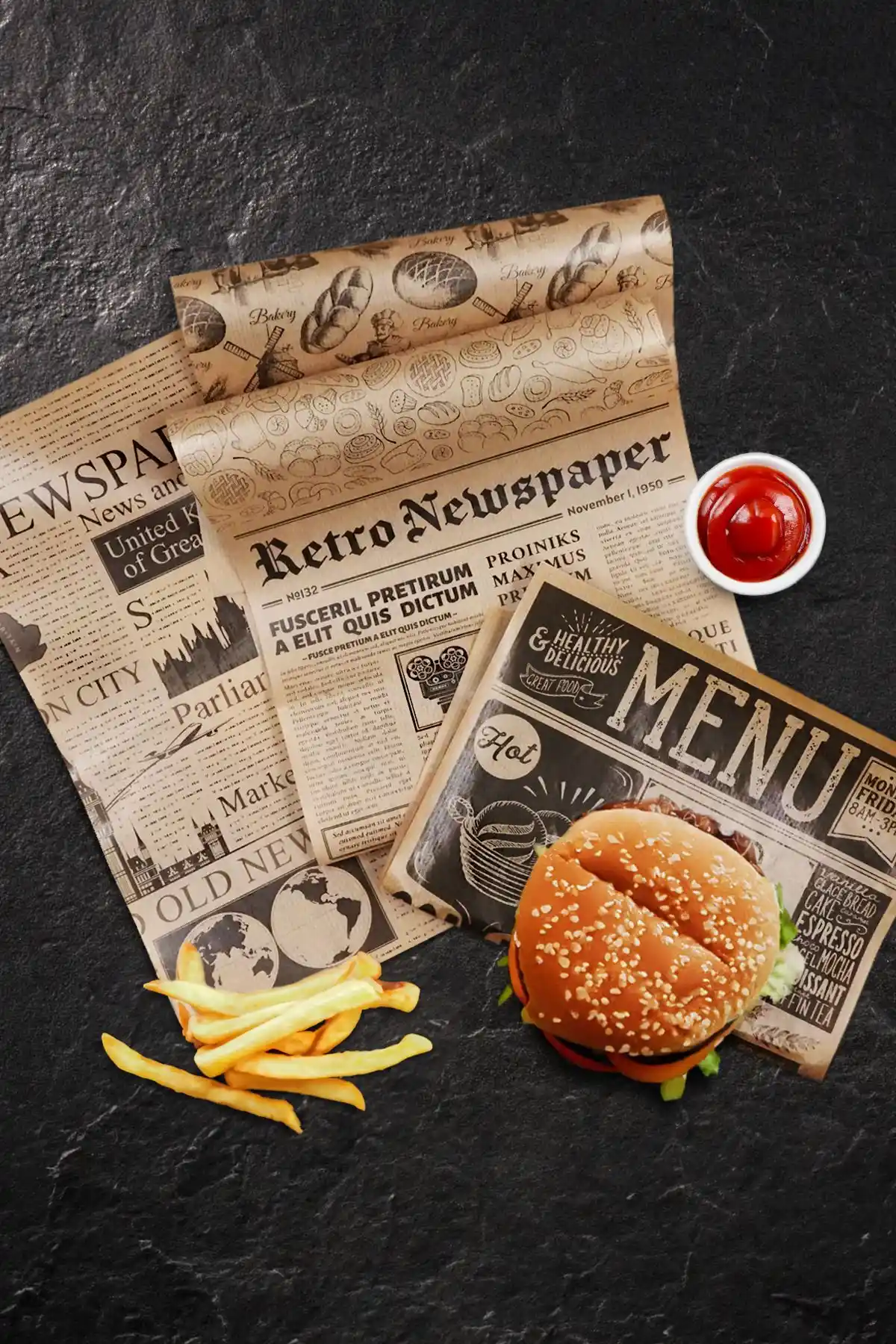 Kitchen Life 30'lu Desenli Lüks Yağlı Sunum Kağıdı Restoran ve Ev Kullanımı İçin