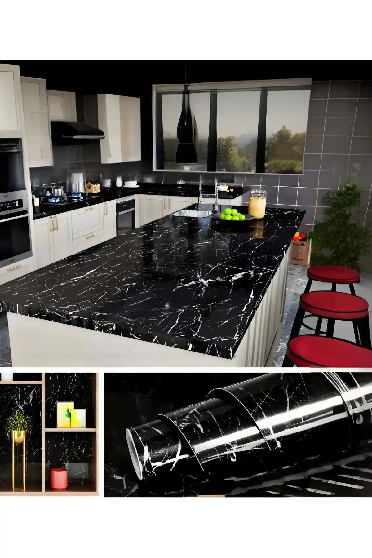 Kyrotech 1 Metre ve 2 Metre Siyah Mermer Desenli Kendinden Yapışkanlı Folyo Karşılaştırması