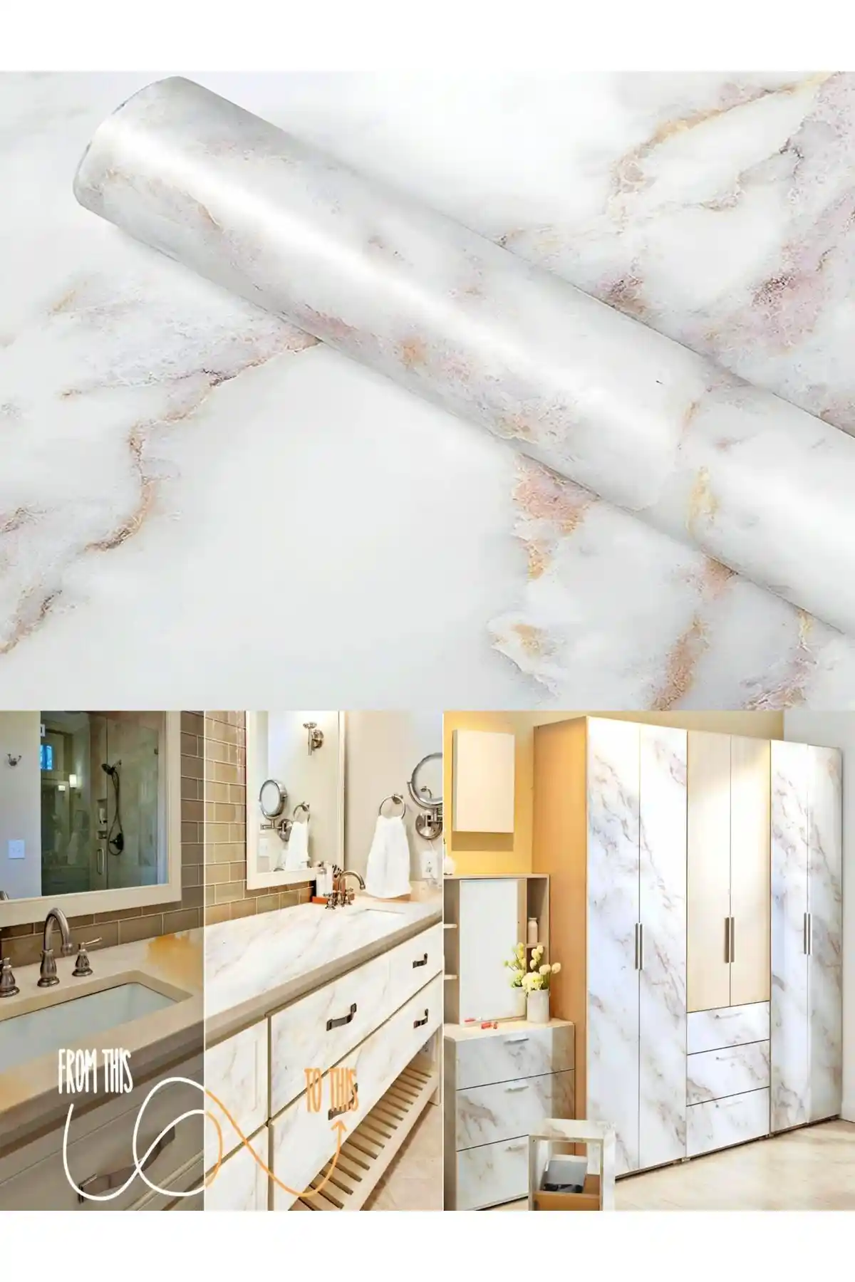 Kyrotech Beyaz Mermer Desenli Kendinden Yapışkanlı Folyo Dekorasyon Çözümü