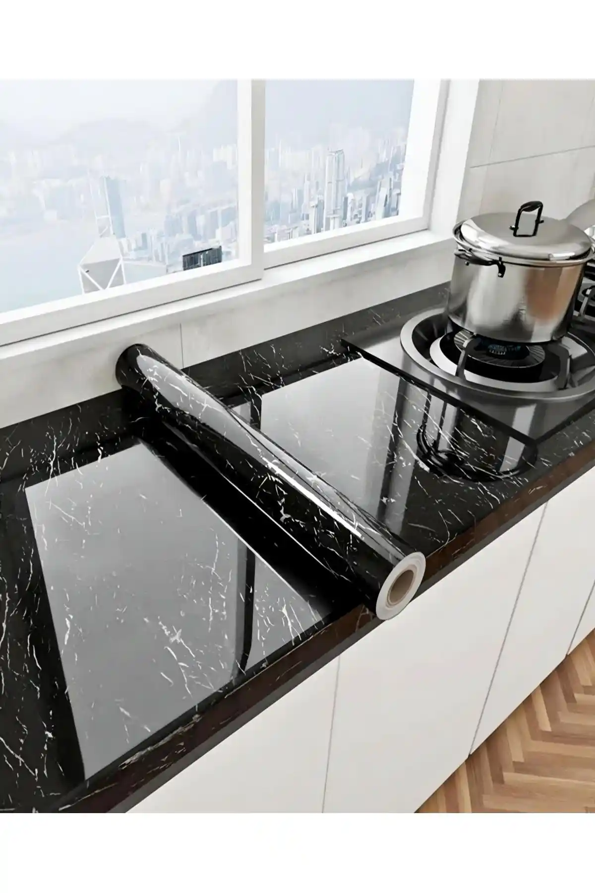 Kyrotech Siyah Mermer Desenli Kendinden Yapışkanlı Folyo 2 Metre Uzunlukta