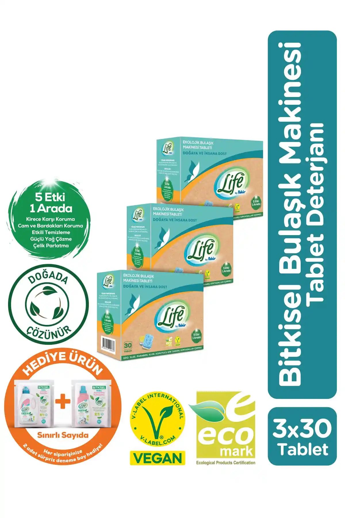 Life By Fakir Ekolojik Vegan Bulaşık Tableti Çevre Dostu Güçlü Temizlik Ürünü