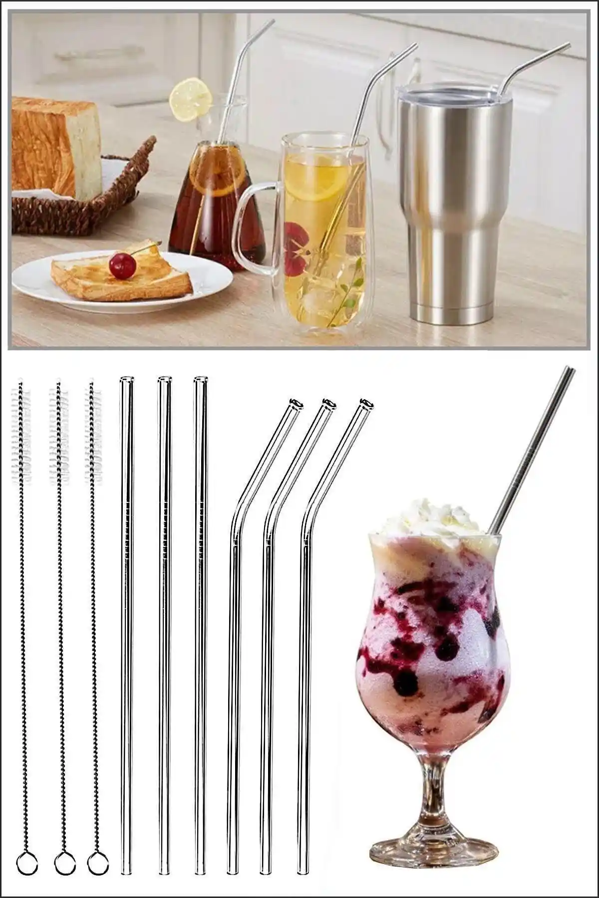 Lilya Home Paslanmaz Çelik Pipet ve Temizlik Fırçası Seti: Dayanıklı ve Estetik İçin Uygun