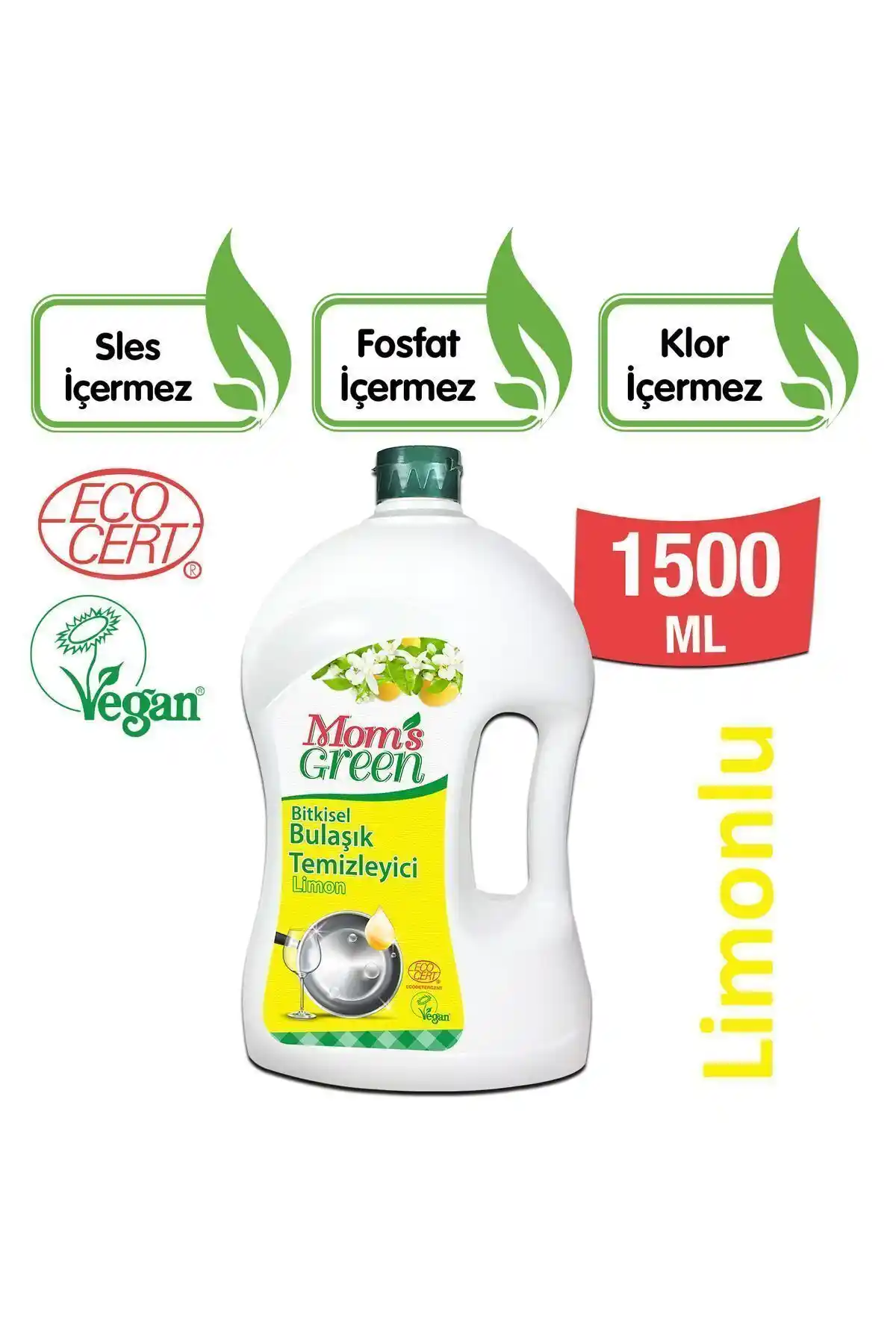 Mom's Green 1,5 Litre Bitkisel Elde Bulaşık Temizleyici Doğal ve Çevre Dostu Temizlik Çözümü