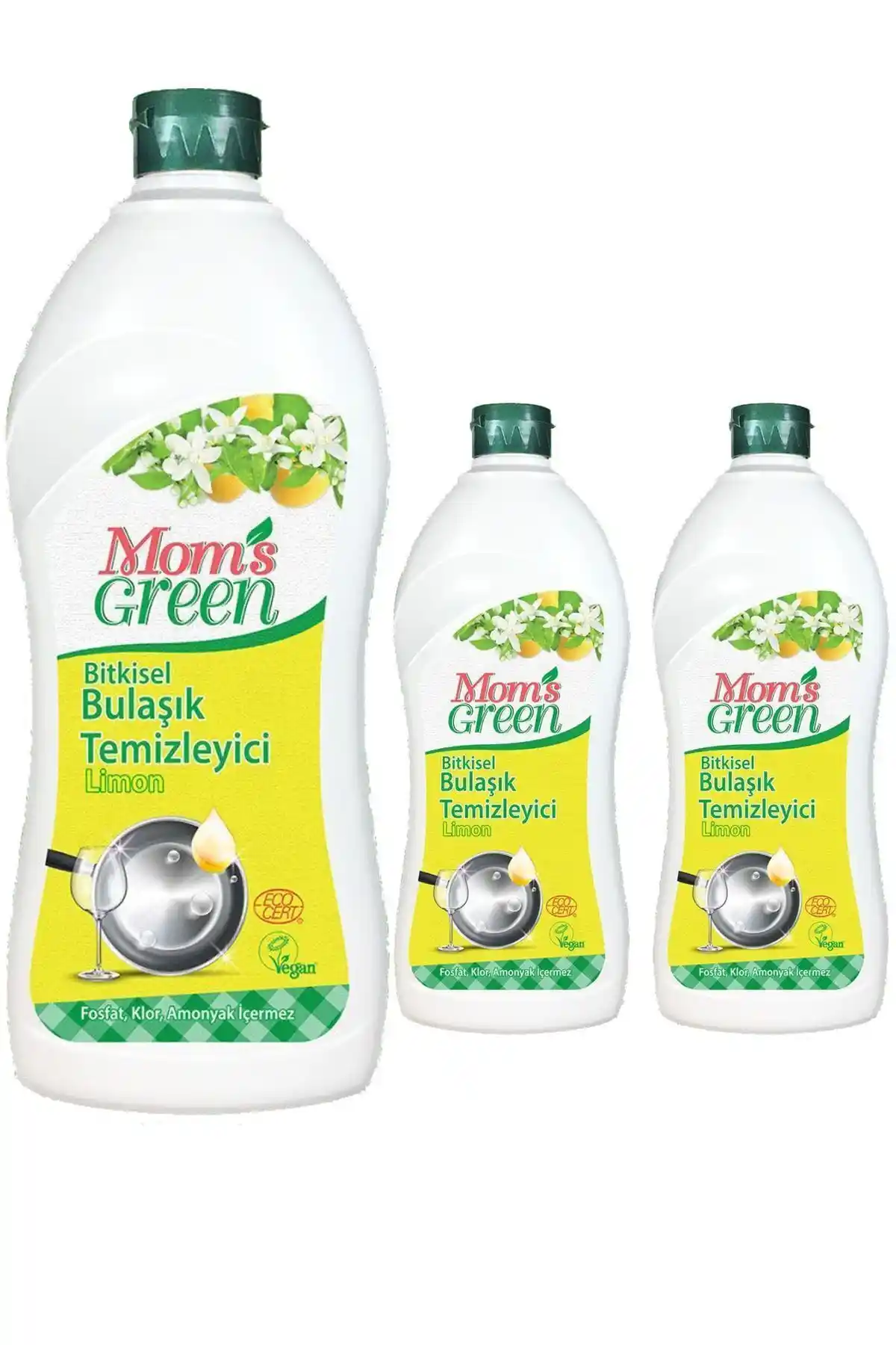 Mom's Green 3'lü Bitkisel Elde Bulaşık Deterjanı Seti Çevre Dostu ve Güçlü Temizlik Sağlar