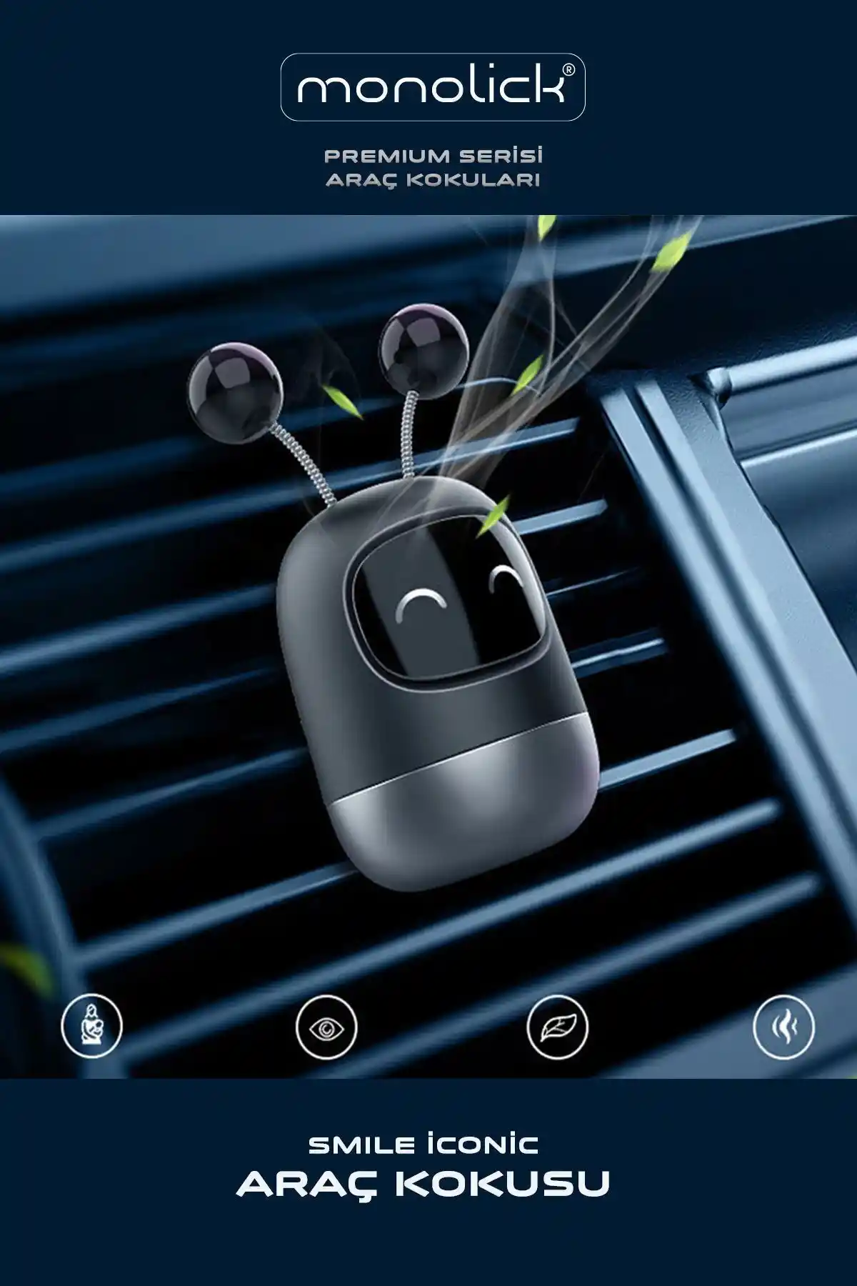 Monolick Premium Seri Smiley Robot Araba Kokusu: Şık ve Ferah İç Mekan Tasarımı