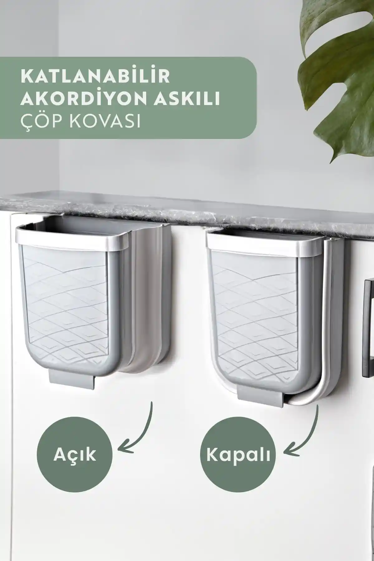 NESS HOME Akordiyon Katlanabilir Askılı Çöp Kovası Modern ve Pratik Tasarım