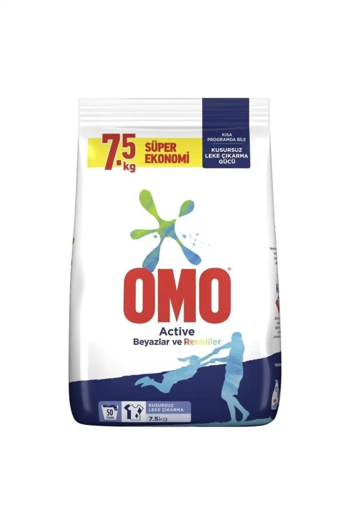Omo 7.5kg Active Beyaz ve Renkli Çamaşır Suyu Güçlü Temizlik ve Ferah Koku Sağlar