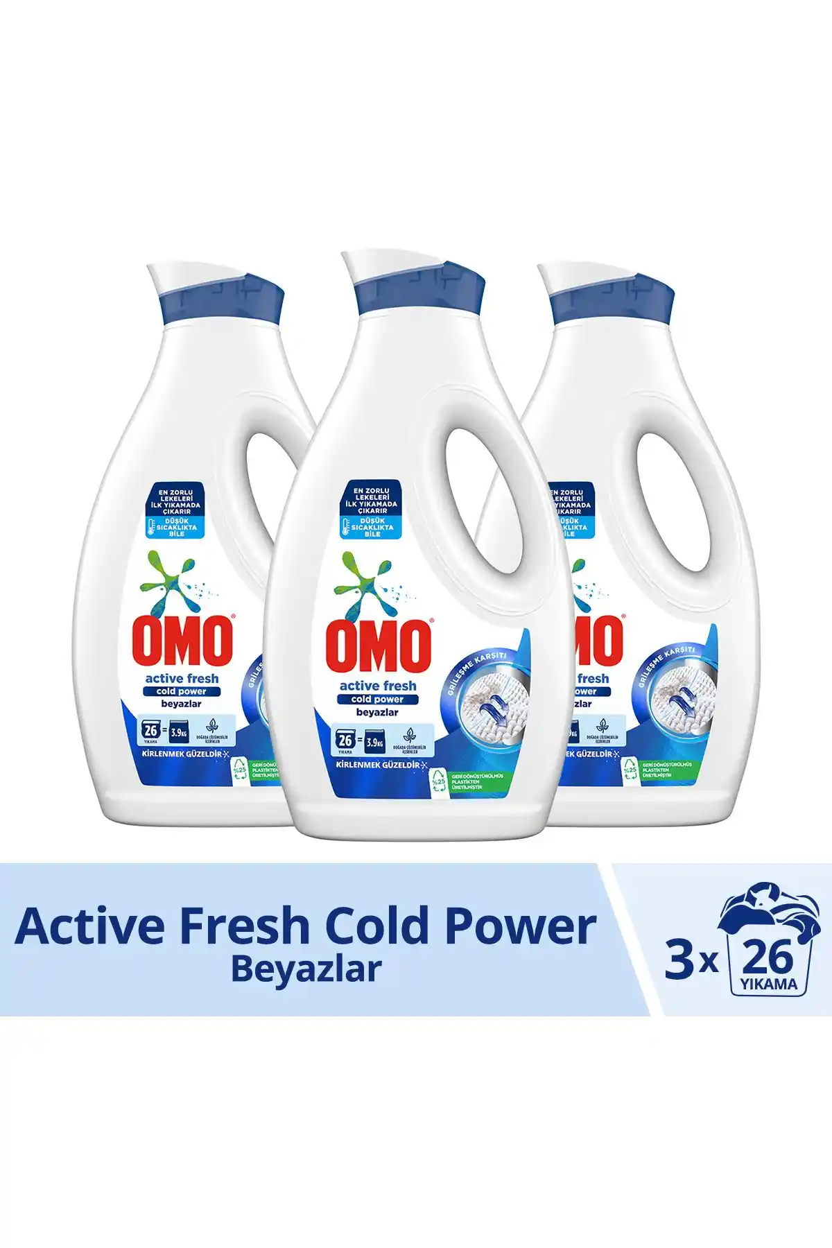 Omo Sıvı Çamaşır Deterjanı Active Fresh Cold Power Beyazlar için yüksek performanslı temizlik