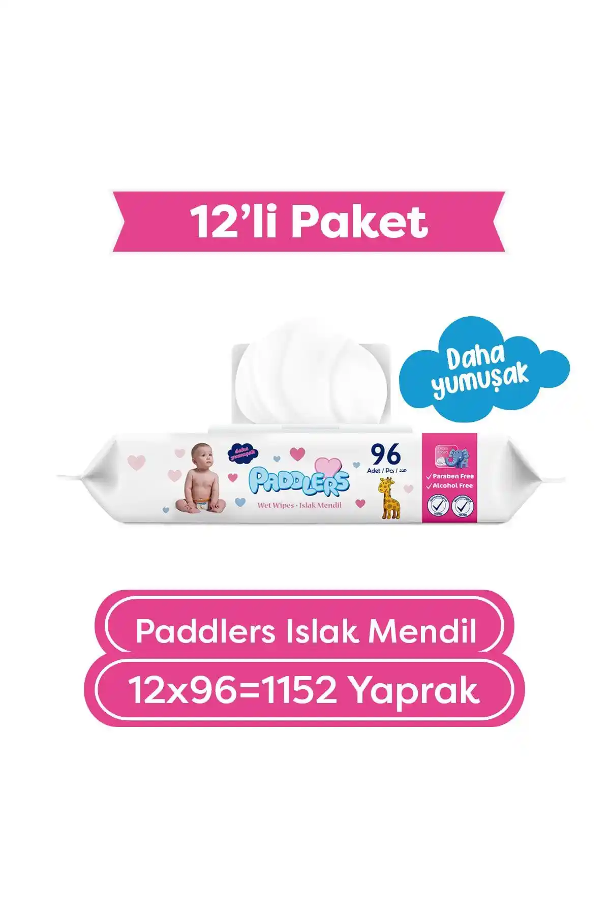 Paddlers ıslak mendil 96x12 Li Koli: Hassas Ciltler İçin Güvenilir Temizlik Çözümü