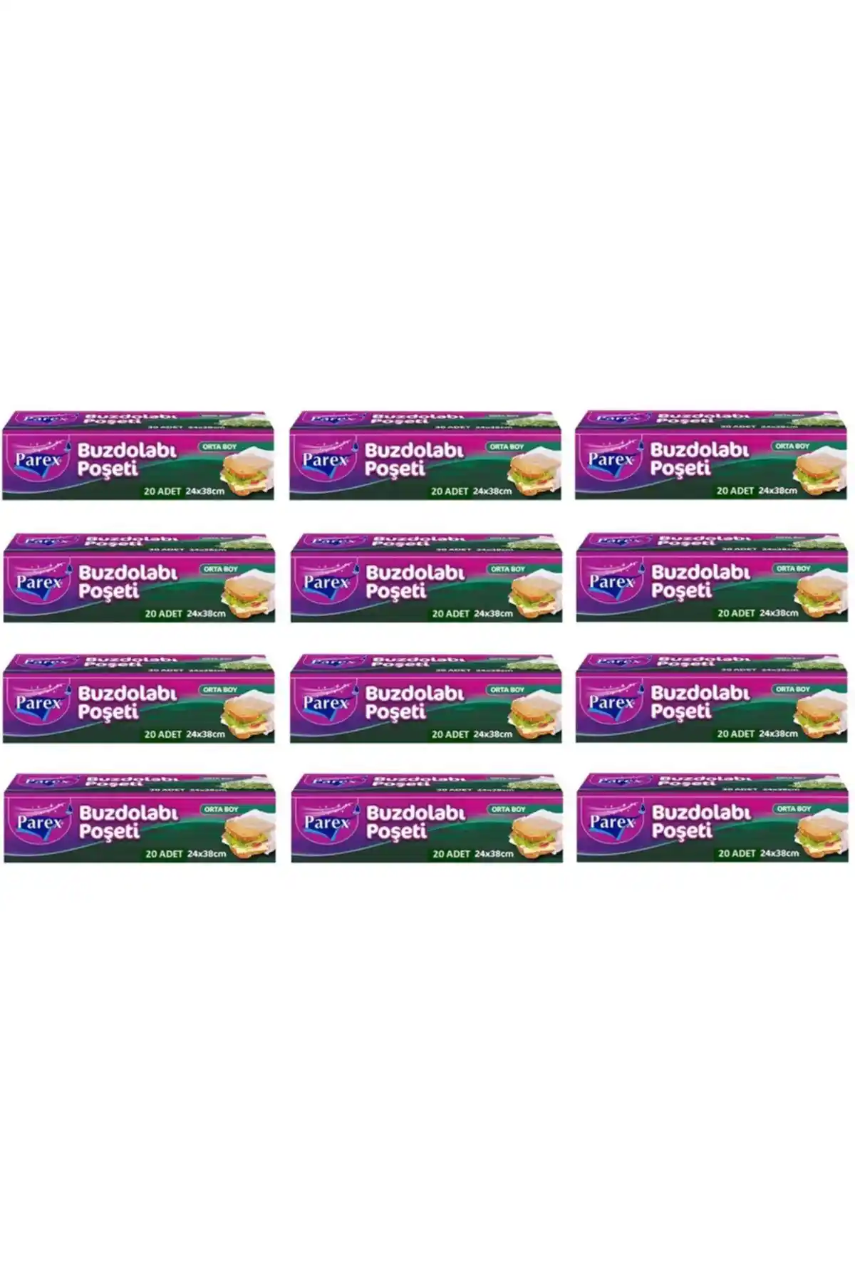 Parex 12 Paket Orta Boy Buzdolabı Poşetleri Günlük Gıda Saklama ve Düzenleme İçin