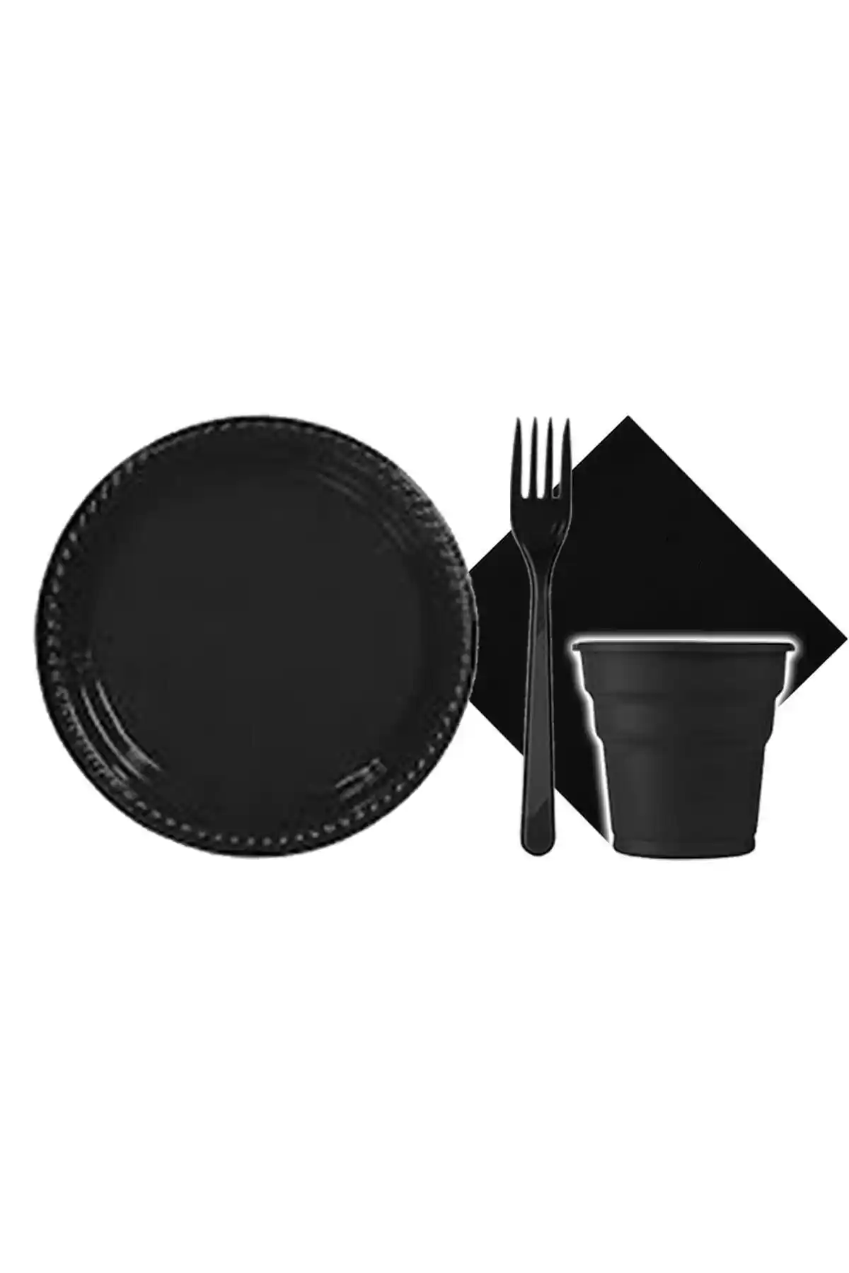 PartylandTR Siyah 25 Kişilik Plastik Seti: Pratik ve Şık Parti Malzemeleri