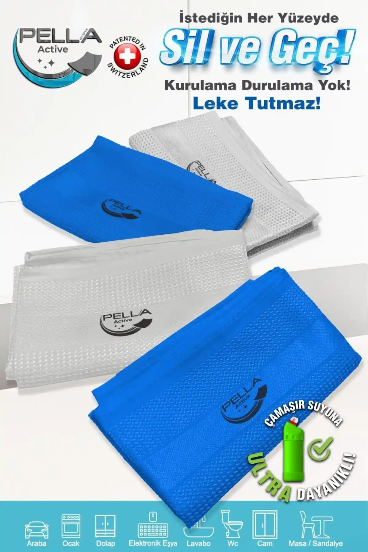 Pell By Erwa Pella Active Mikrofiber Temizlik Bezi Çeşitli Yüzeylerde Yüksek Performans