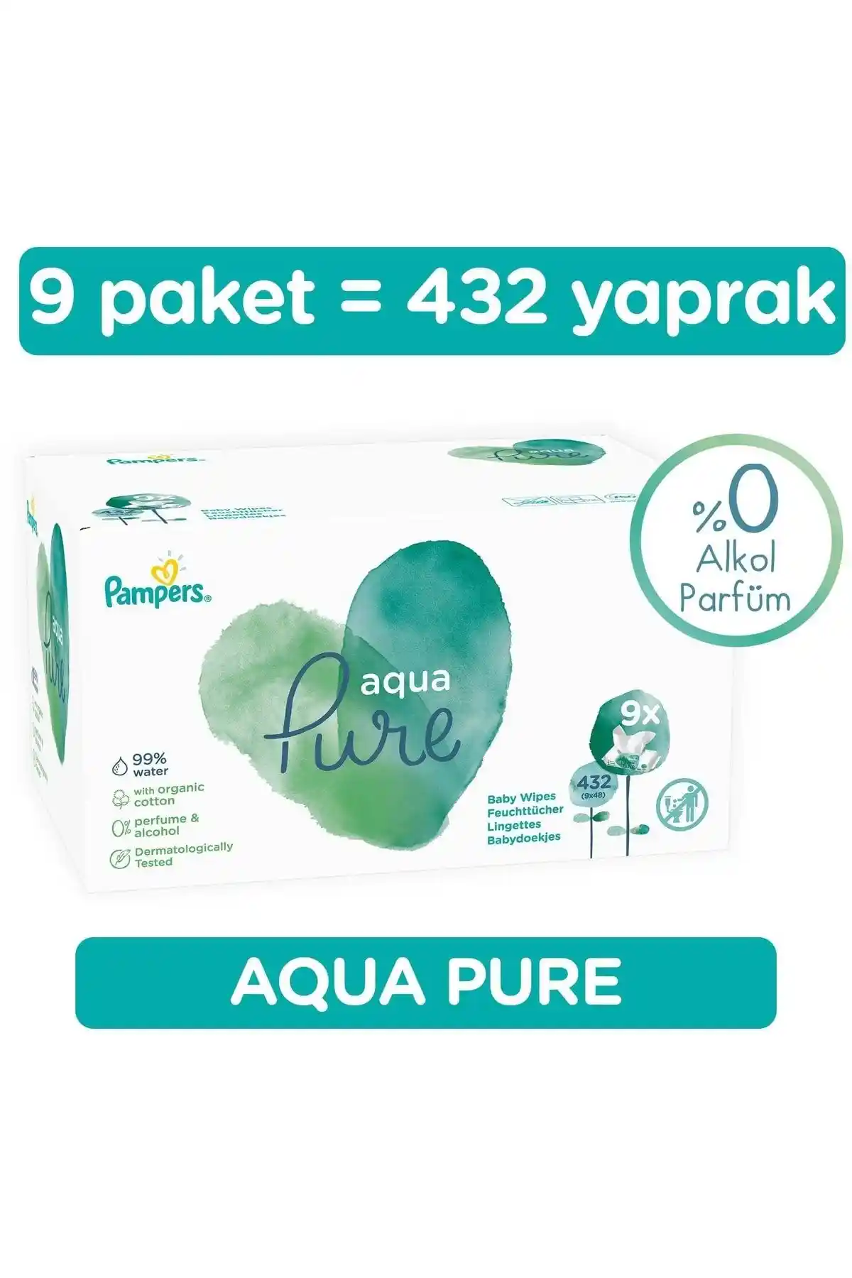 Prima Aqua Pure Hassas Ciltler İçin Doğal ve Güvenilir 9'lu Islak Havlu Paketi