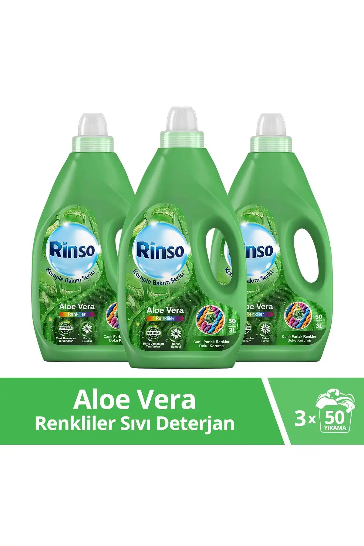 Rinso Aloe Vera Sıvı Deterjan 3L 3 Adet Renkli ve Hassas Ciltler İçin Güçlü Temizlik