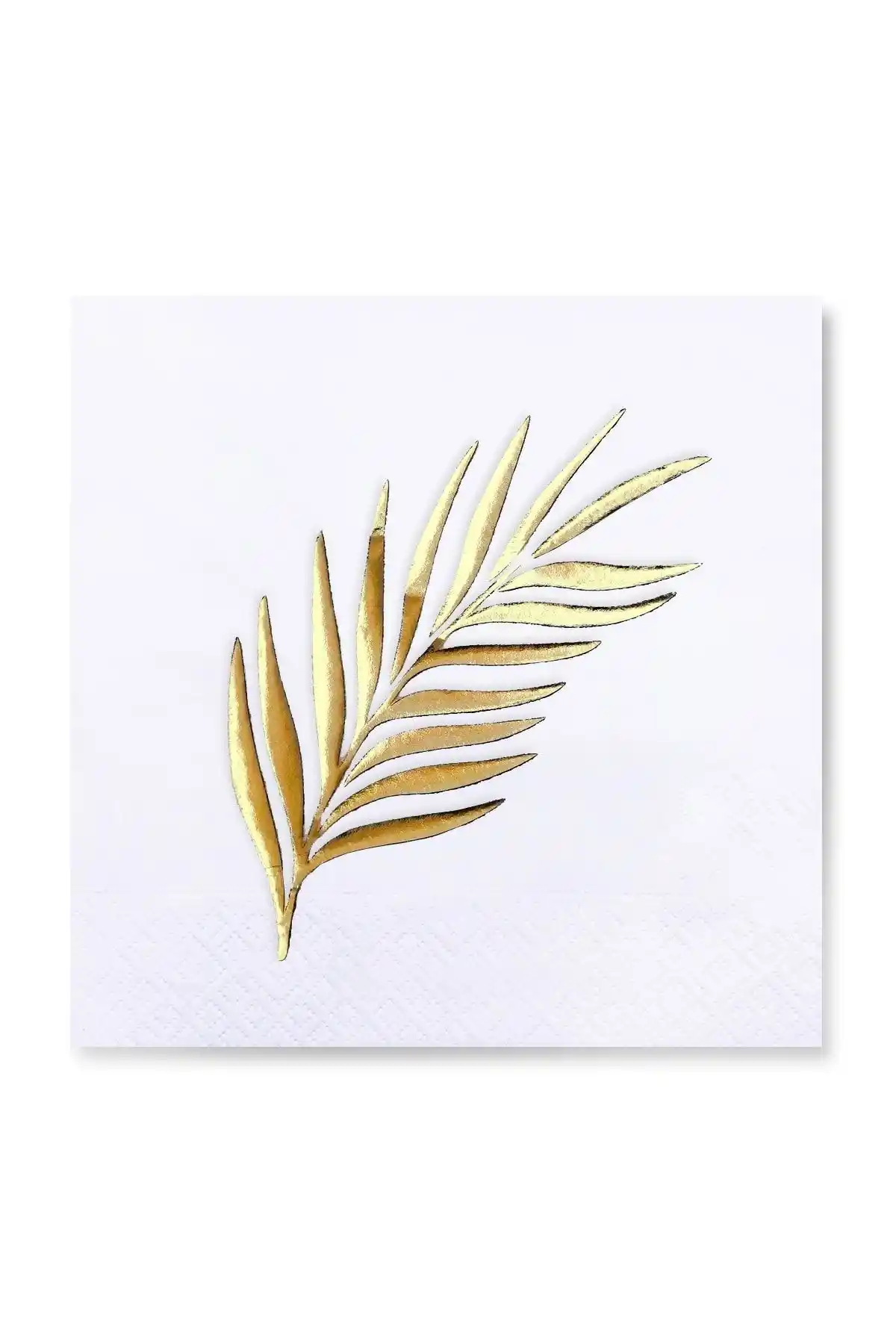 Şık ve Zarif Sofralar İçin Altın Varak Tropikal Yaprak Desenli Beyaz Kağıt Peçete