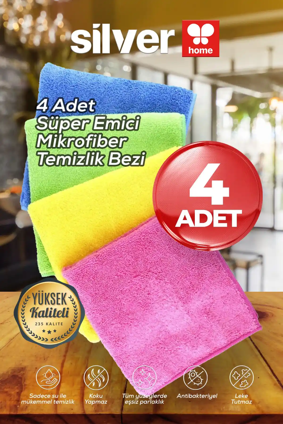 Silver Home Süper Emici Mikrofiber Kurulama Bezi 40x40cm Çok Amaçlı ve Dayanıklı