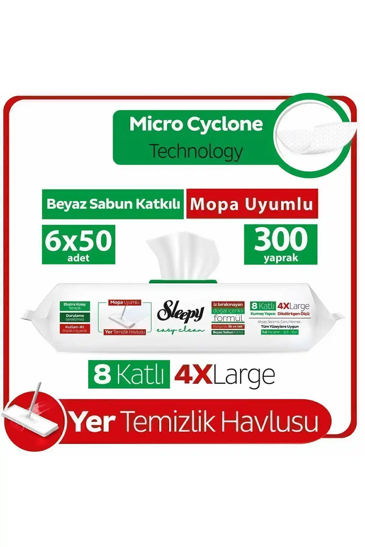 Sleepy Easy Clean Beyaz Sabun Katkılı Çok Amaçlı Temizlik Havlusu ve Mendili Türkiye Menşei