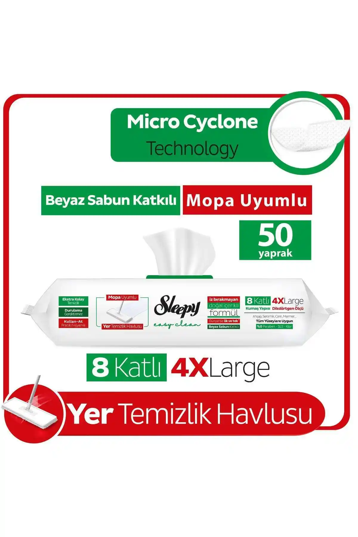 Sleepy Easy Clean Beyaz Sabun Katkılı Mikro Fiber Temizlik Bezi ve Mendil Seti