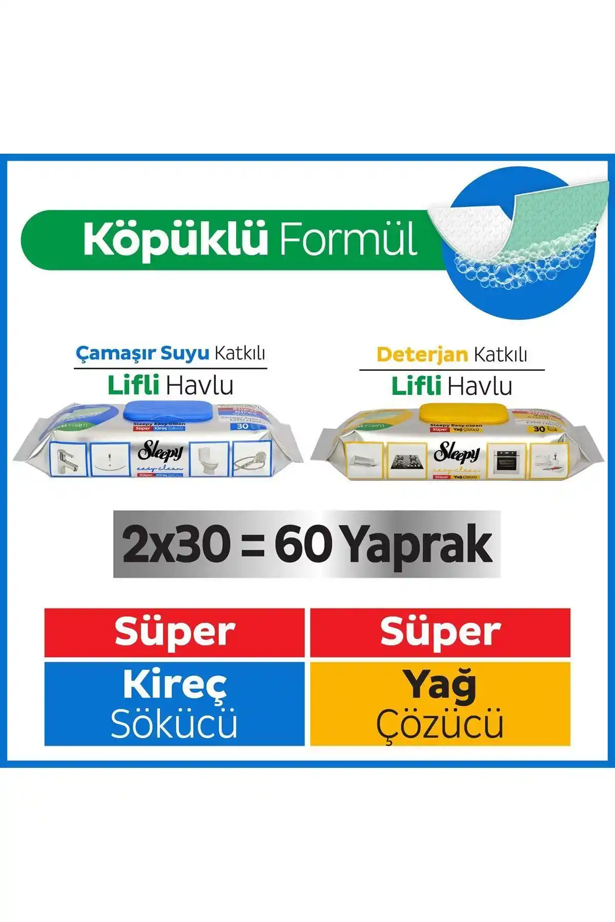 Sleepy Easy Clean Çok Amaçlı Yüzey Temizlik Mendili ve Havlusu Ürün Özellikleri